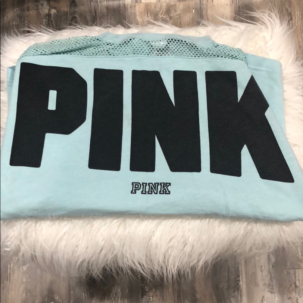 VS Pink mesh teal blue varsity sweater